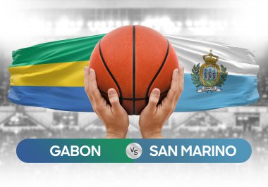 Gabon, San Marino milli basketbol takımlarına karşı basketbol topu yarışma kupası konsepti
