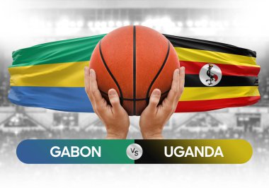 Gabon, Uganda milli basketbol takımlarına karşı basketbol topu yarışma kupası konsepti