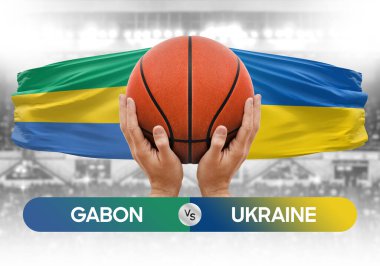 Gabon, Ukrayna milli basketbol takımlarına karşı basketbol topu yarışma kupası konsepti