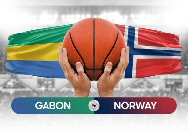 Gabon, Norveç milli basketbol takımlarına karşı basketbol topu yarışma kupası konsepti