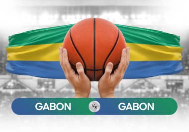 Gabon Gabon 'a karşı ulusal basketbol takımları basketbol topu yarışma kupası konsepti imajı