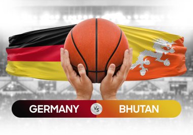 Almanya Bhutan milli basketbol takımlarına karşı basketbol topu yarışma kupası konsepti imajı