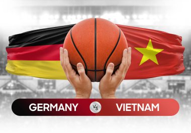 Almanya Vietnam 'a karşı milli basketbol takımları basket topu yarışma kupası konsepti