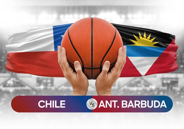 Şili, Antigua ve Barbuda milli basketbol takımlarına karşı basketbol topu yarışma kupası konsepti imajı