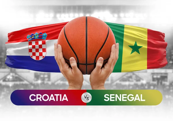 Hırvatistan, Senegal milli basketbol takımlarına karşı basketbol topu yarışma kupası konsepti imajı