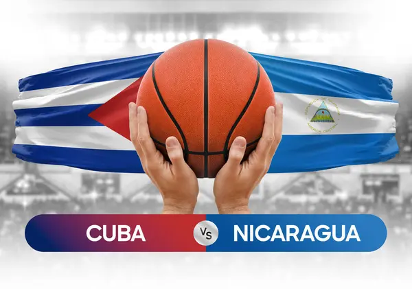Κούβα Εναντίον Νικαράγουα Εθνικές Ομάδες Μπάσκετ Καλάθι Αγώνα Κύπελλο Αγώνα — Φωτογραφία Αρχείου