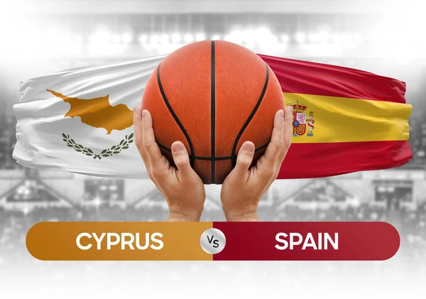 stock image Cyprus vs Spain national basketball teams basket ball match competition cup concept image