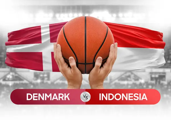 Denmark vs Indonesia national basketball teams basket ball match competition cup concept image