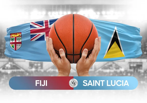 Fiji, Saint Lucia 'ya karşı milli basketbol takımları basketbol kupası konsepti.