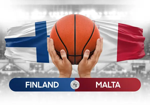 Finlandiya Malta milli basketbol takımlarına karşı basketbol topu yarışma kupası konsepti