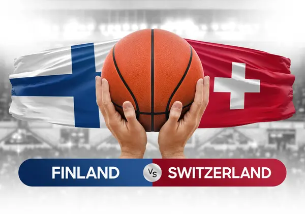 stock image Finland vs Switzerland national basketball teams basket ball match competition cup concept image