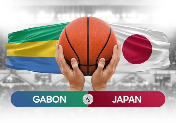 Gabon japon milli basketbol takımlarına karşı basket topu yarışma kupası konsepti