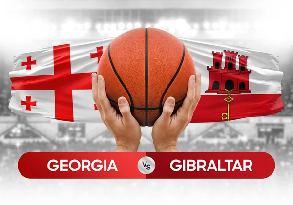 Georgia vs Gibraltar national basketball teams basket ball match competition cup concept image