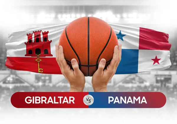 Gibraltar Panama milli basketbol takımlarına karşı basket topu yarışma kupası konsepti