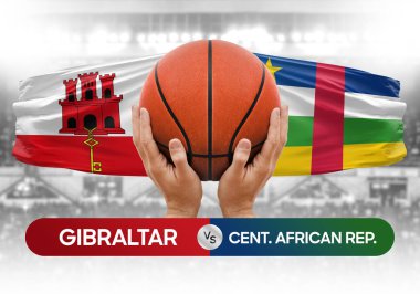 Cebelitarık Orta Afrika Cumhuriyeti milli basketbol takımlarına karşı basketbol topu yarışma kupası konsepti