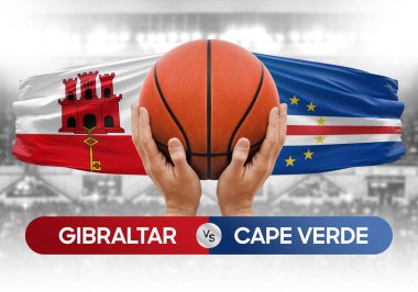 Gibraltar, Cape Verde Milli Basketbol Takımı 'na karşı basketbol topu yarışma kupası konsepti