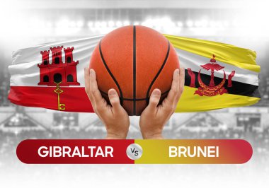 Cebelitarık Brunei milli basketbol takımlarına karşı basket topu yarışma kupası konsepti