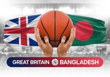 İngiltere Bangladeş 'e karşı milli basketbol takımları basketbol topu yarışma kupası konsepti imajı