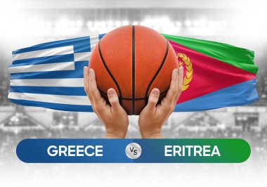 Yunanistan Eritre 'ye karşı milli basketbol takımları basketbol topu yarışma kupası konsepti imajı