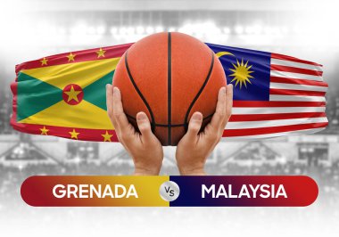 Grenada Malezya milli basketbol takımlarına karşı basketbol topu yarışma kupası konsepti