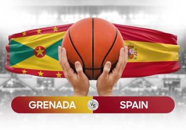 Grenada İspanya milli basketbol takımlarına karşı basketbol topu yarışma kupası konsepti