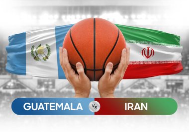 Guatemala, İran milli basketbol takımlarına karşı basketbol topu yarışma kupası konsepti