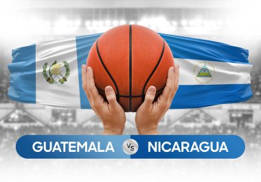 Guatemala Nikaragua milli basketbol takımlarına karşı basketbol topu yarışma kupası konsepti