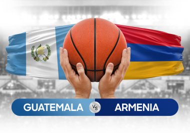 Guatemala Ermenistan milli basketbol takımlarına karşı basketbol topu yarışma kupası konsepti