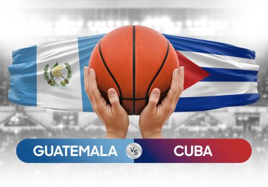 Guatemala Küba 'ya karşı milli basketbol takımları basketbol topu yarışma kupası konsepti imajı