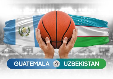 Guatemala Özbekistan milli basketbol takımlarına karşı basketbol topu yarışma kupası konsepti