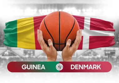 Gine Danimarka milli basketbol takımlarına karşı basketbol topu yarışma kupası konsepti