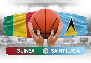 Gine, Saint Lucia Millî Basketbol Takımı 'na karşı basketbol topu yarışma kupası konsepti