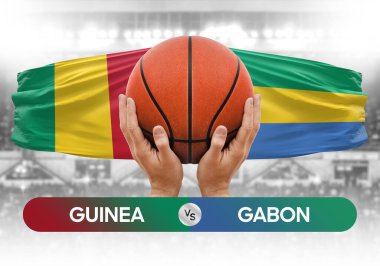 Gine Gabon milli basketbol takımlarına karşı basketbol topu yarışma kupası konsepti