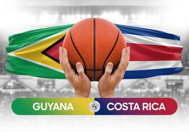 Guyana Kosta Rika milli basketbol takımlarına karşı basketbol topu yarışma kupası konsepti