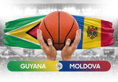 Guyana, Moldova milli basketbol takımlarına karşı basketbol topu yarışma kupası konsepti imajı