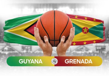 Guyana, Grenada milli basketbol takımlarına karşı basketbol topu yarışma kupası konsepti