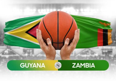 Guyana Zambiya 'ya karşı milli basketbol takımları basketbol topu yarışma kupası konsepti imajı