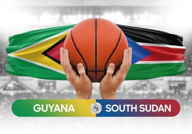 Guyana, Güney Sudan milli basketbol takımlarına karşı basketbol topu yarışma kupası konsepti