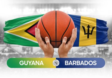 Guyana Barbados 'a karşı milli basketbol takımları basketbol maçı kupası konsepti