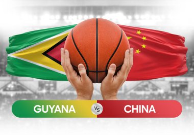 Guyana, Çin milli basketbol takımlarına karşı basketbol topu yarışma kupası konsepti imajı