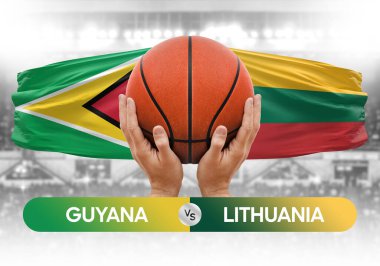 Guyana Litvanya 'ya karşı milli basketbol takımları basketbol topu yarışma kupası konsepti imajı