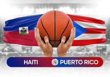 Haiti, Porto Riko milli basketbol takımlarına karşı basketbol topu yarışma kupası konsepti