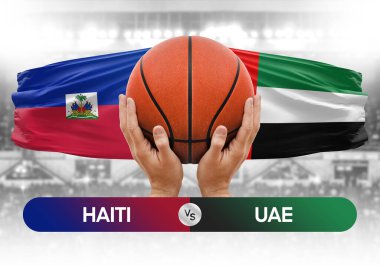 Haiti, BAE milli basketbol takımlarına karşı basketbol topu yarışma kupası konsepti