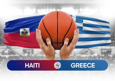 Haiti, Yunanistan milli basketbol takımlarına karşı basketbol topu yarışma kupası konsepti