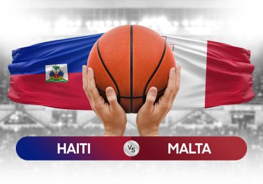 Haiti Malta milli basketbol takımlarına karşı basketbol topu yarışma kupası konsepti