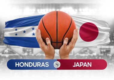 Honduras japon milli basketbol takımlarına karşı basket topu yarışma kupası konsepti