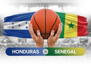 Honduras, Senegal milli basketbol takımlarına karşı basketbol topu yarışma kupası konsepti