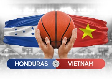 Honduras, Vietnam milli basketbol takımlarına karşı basketbol topu yarışma kupası konsepti imajı