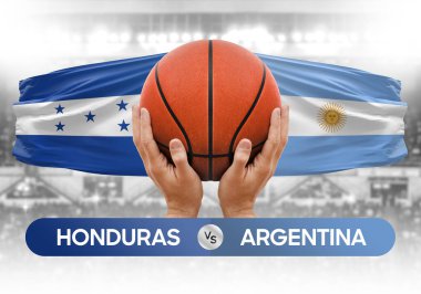 Honduras Arjantin milli basketbol takımlarına karşı basketbol topu yarışma kupası konsepti