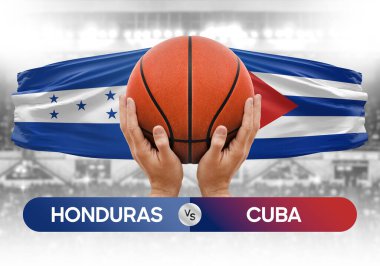 Honduras, Küba milli basketbol takımlarına karşı basketbol topu yarışma kupası konsepti imajı